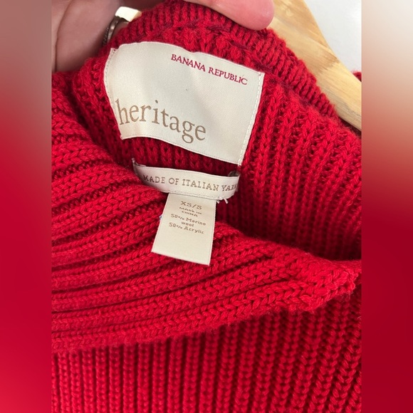 Banana Republic Heritage Double Breast Wool Blend Red Chunky Knit Cape Size XS/S - Picture 5 of 7